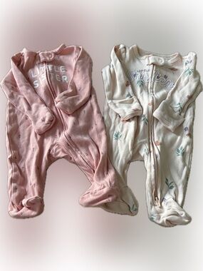Carter's Pink & Cream 'Little Sister' Footed One-Piece Pajamas - 2 Pack